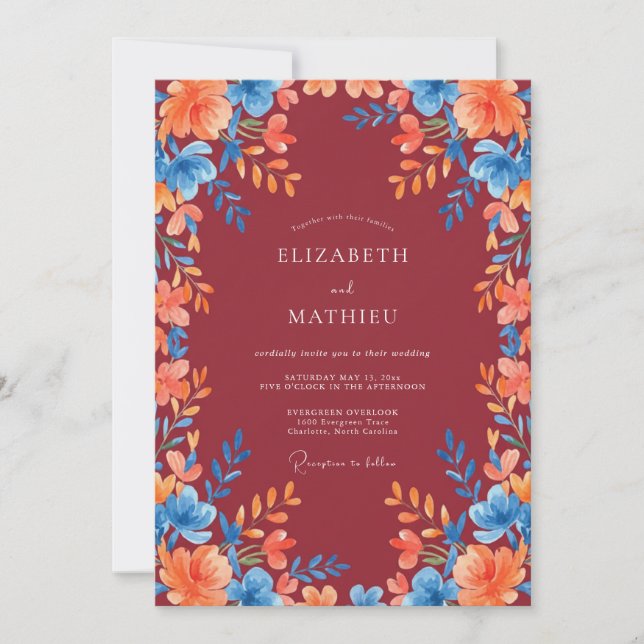 Maroon Orange Painted Wedding Invitation (Front)