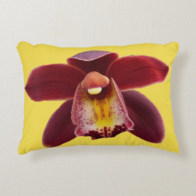 Maroon Orchids I Beautiful Red Floral Decorative Pillow (Front)