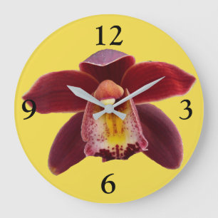 Maroon Orchids I Beautiful Red Floral Large Clock