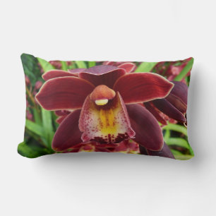 Maroon Orchids I Beautiful Red Floral Lumbar Pillow
