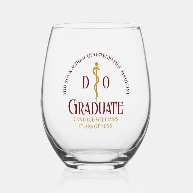 Maroon Osteopathic Medical School Graduation Stemless Wine Glass (Front)
