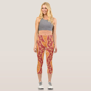 Maroon Paisley: Turkish Cucumber Ornament. Capri Leggings