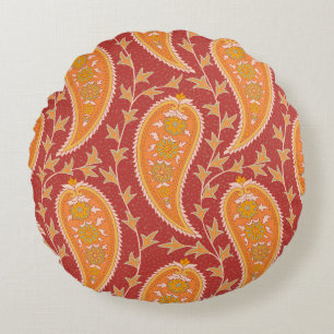 Maroon Paisley: Turkish Cucumber Ornament. Round Pillow