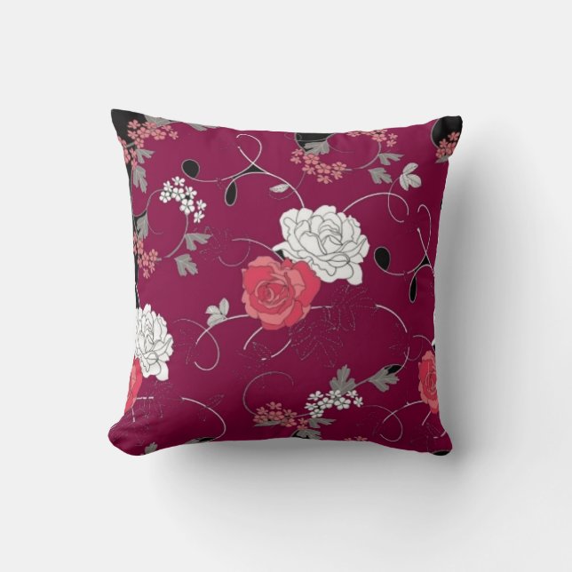 Maroon Passon Flower Decorative Pillow (Front)