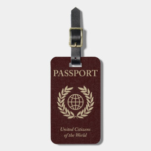 maroon passport luggage tag