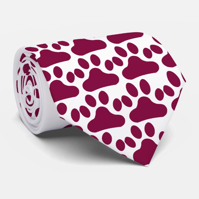 Maroon Paw Print Tie (Rolled)