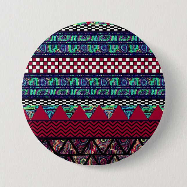 Maroon Peacock Boho Tribal Stripes Pattern 3 Inch Round Button (Front)