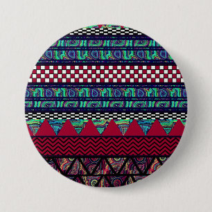 Maroon Peacock Boho Tribal Stripes Pattern 3 Inch Round Button