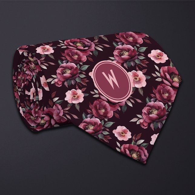 Maroon Peonies Floral  Tie (Creator Uploaded)