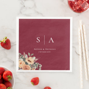 Maroon Personalized Initial Wedding Napkins