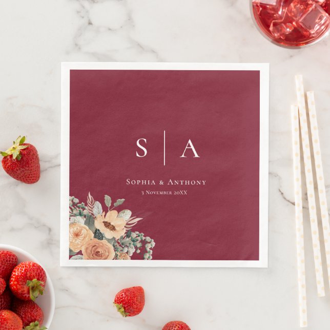 Maroon Personalized Initial Wedding Napkins (Insitu)