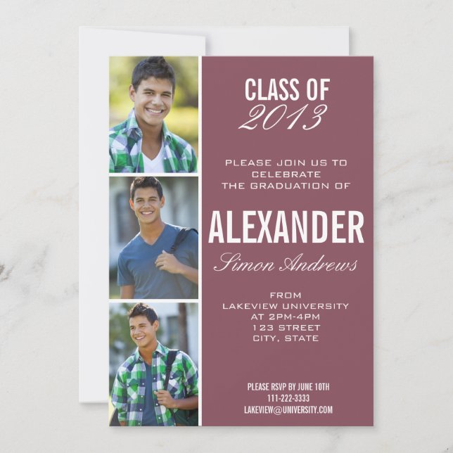 Maroon Photo Graduation Invitation (Front)