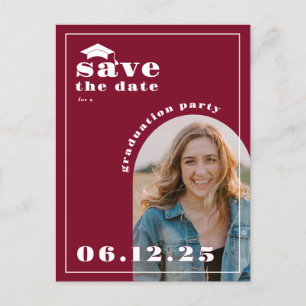 Maroon Photo Graduation Party Save the Date Postcard