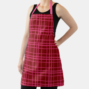 Maroon Pink Check Grid Plaid Design  Apron
