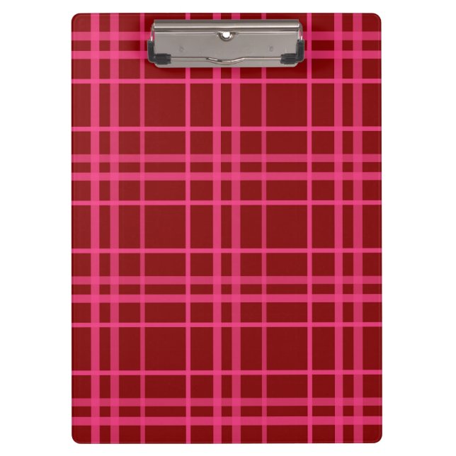 Maroon Pink Check Grid Plaid Design  Clipboard (Front)