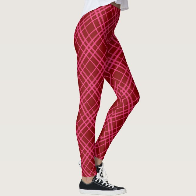 Maroon Pink Check Grid Plaid Design  Leggings (Creator Uploaded)