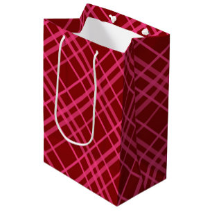 Maroon Pink Check Grid Plaid Design  Medium Gift Bag