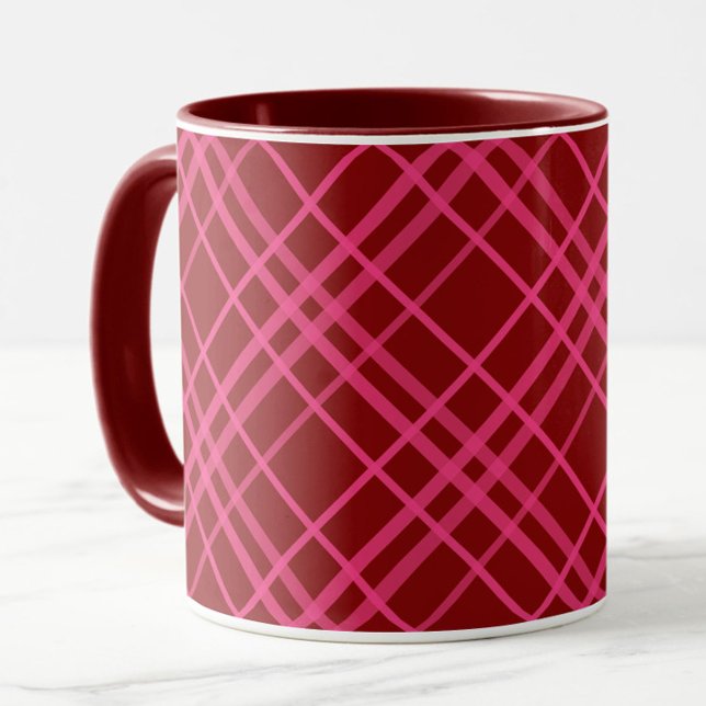 Maroon Pink Check Grid Plaid Design  Mug (Creator Uploaded)