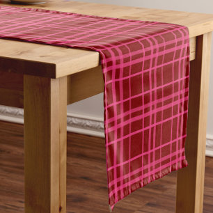 Maroon Pink Check Grid Plaid Design Short Table Runner