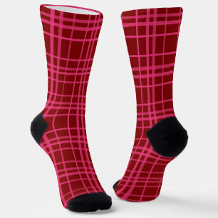 Maroon Pink Check Grid Plaid Design  Socks
