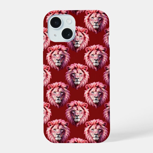 Maroon Pink Lion Head Design  iPhone 15 Case (Back)
