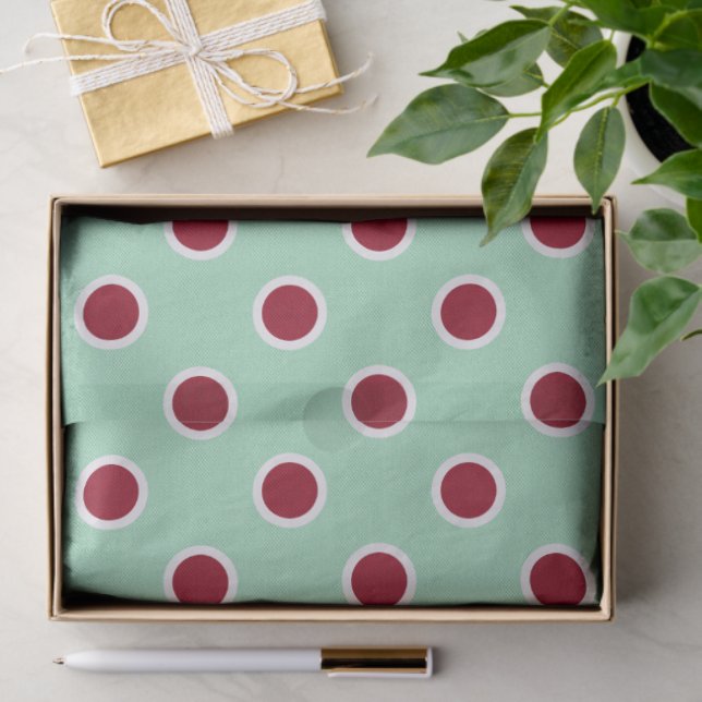 Maroon Polka Dots on Mint Green Tissue Paper (Gift)