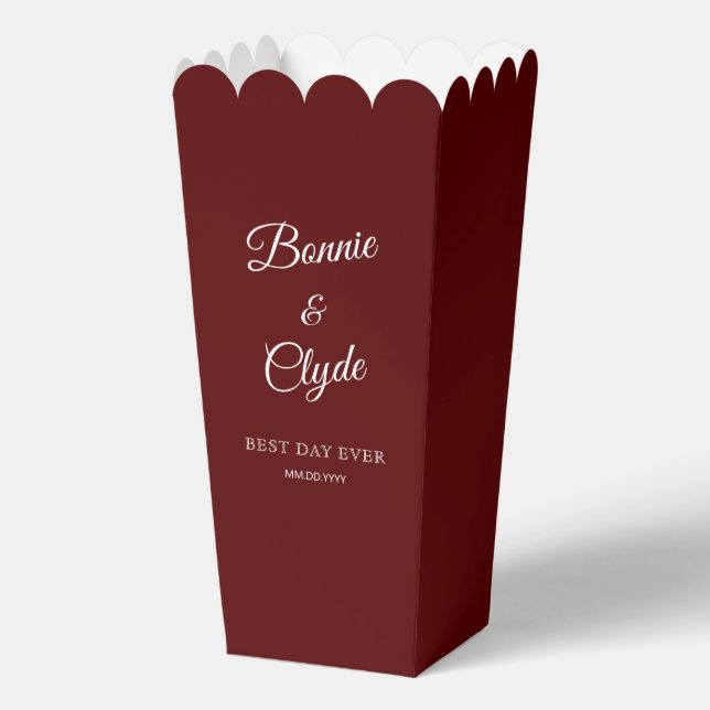 Maroon Popcorn Favor Box for Elegant Celebrations (Front)