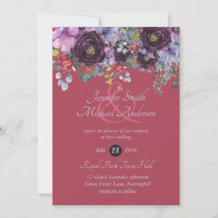 Maroon Purple Pink Berry Floral Wedding Invitation