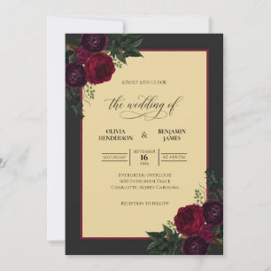 Maroon Ranunculus Cream Eucalyptus Wedding Invitation
