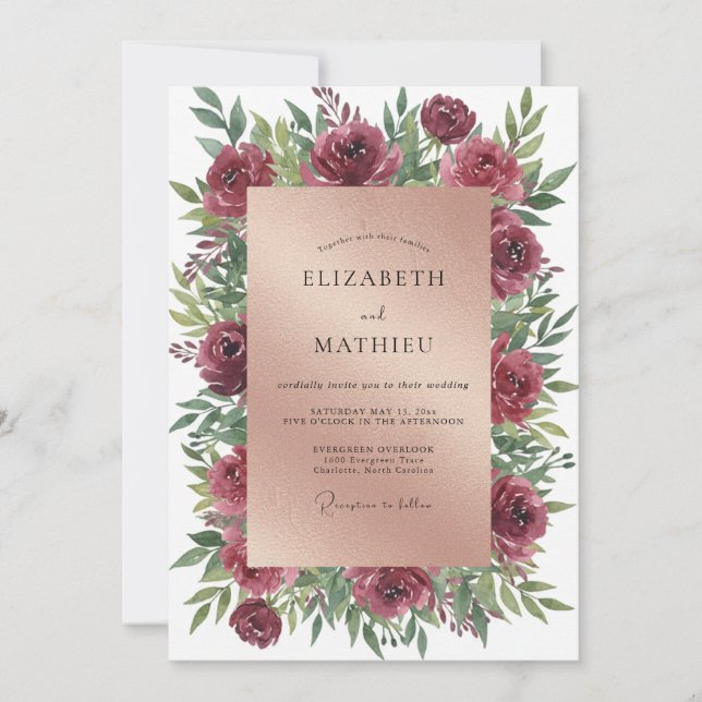 Maroon Ranunculus Eucalyptus Wedding Invitation (Front)