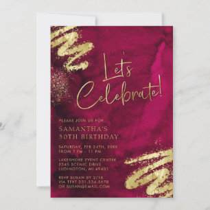 Maroon Red and Gold Birthday Invitation