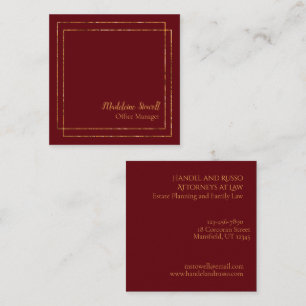 Maroon Red And Gold Modern Minimalistic  Square Business Card