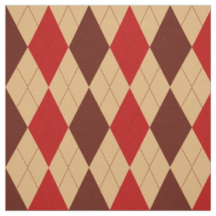 Maroon Red and Tan Argyle Pattern Fabric