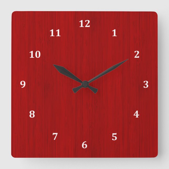 Maroon Red Bamboo Wood Grain Look Square Wall Clock (Front)