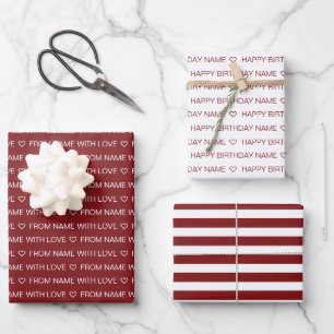 Maroon Red Custom Happy Birthday With Love Wrapping Paper Sheet