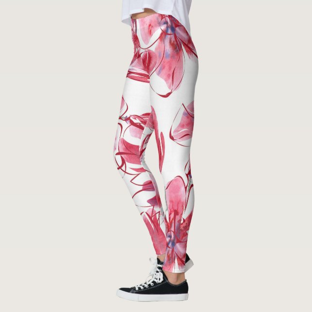 Maroon Red Flowers Leggings (Left)