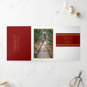 Maroon Red & Gold Modern Wedding Suite Tri-Fold Invitation