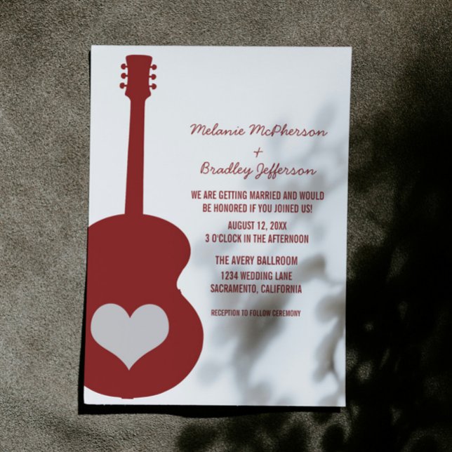 Maroon Red Guitar Heart Wedding Invite (Maroon Red Guitar Heart Wedding Invite)