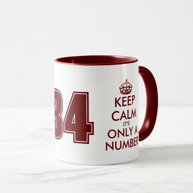 Maroon red keep calm 34th Birthday coffee mug gift (Front Right)