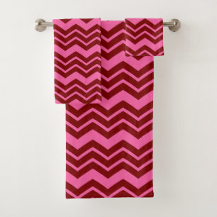 Maroon Red Pink Chevron Zigzag Design Bath Towel Set