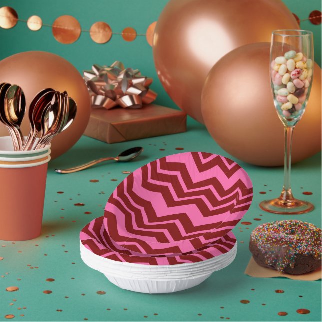 Maroon Red Pink Chevron Zigzag Design  Paper Plate (Multi)