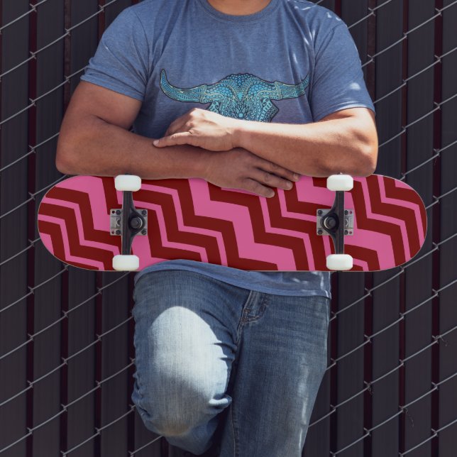 Maroon Red Pink Chevron Zigzag Design  Skateboard (Outdoor 3)