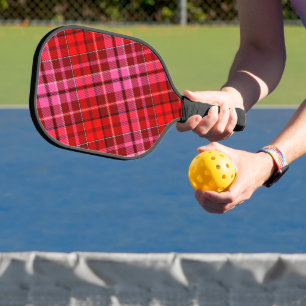 Maroon Red Pink Plaid Tartan Design Pickleball Paddle