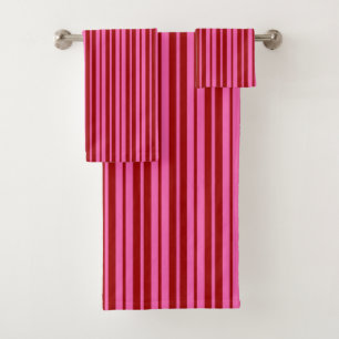 Maroon Red Pink Stripes Design Bath Towel Set