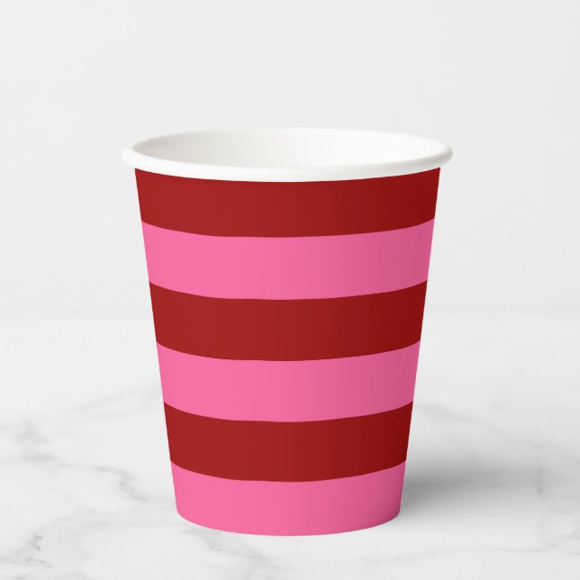 Maroon Red Pink Stripes Design  Paper Cups (Front)