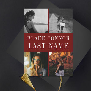 Maroon Red Simple name graduation photo Announcement