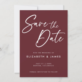 Maroon Red Wedding Save The Date Invitation