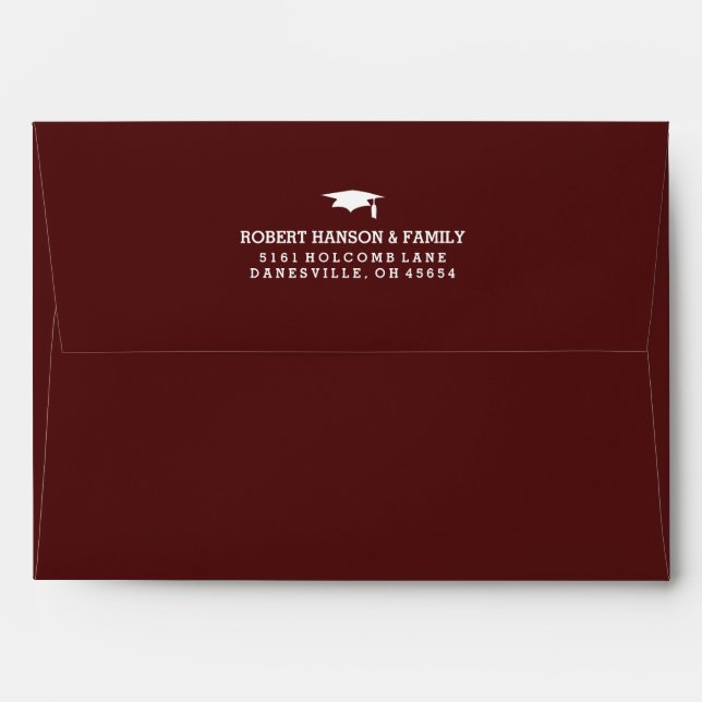 Maroon Red & White 5x7 Graduation Invite Envelope (Back (Top Flap))
