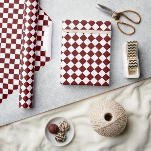 Maroon Red / White Diamond Pattern Minimalist Male Wrapping Paper
