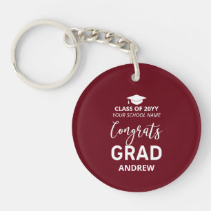 Maroon Red Your Name Photo 2023 Graduation Gift Keychain